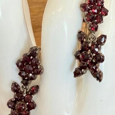 Pair Of Antique Victorian Bohemian Garnet Gold Filled Screw Back Earrings