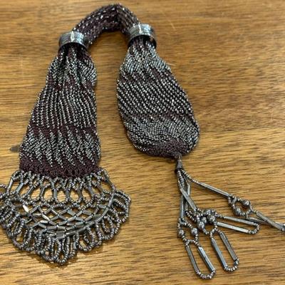 Antique Victorian Miser's Purse Hand Crocheted With Steel Cut Beads