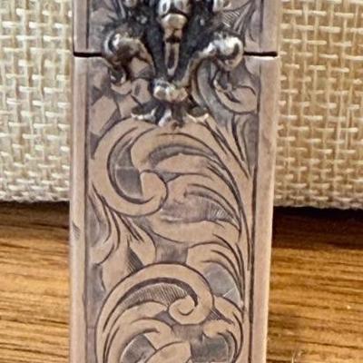 Antique 800 Silver Etched Lip Stick Case With Mirror And Original Lipstick
