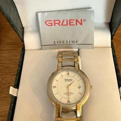Vintage Gruen Diamond Gold And Silver Tone Watch In Original Box 