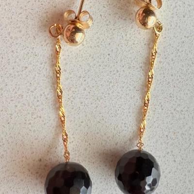 14K Gold & Black Faceted Bead Post Earrings 