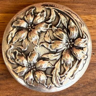 Antique Sterling Silver Repousse Powder Jar Lid - Total Weight 4.62 Grams 
