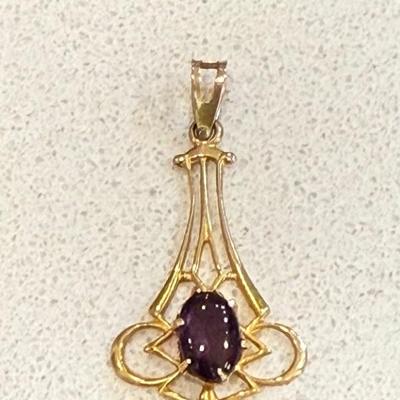 Antique Victorian 10k Gold And Amethyst Lavalier Pendant - .54 Grams