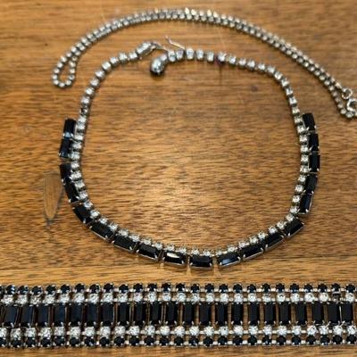Joseph Warner Black And Clear Rhinestone Bracelet And Necklace