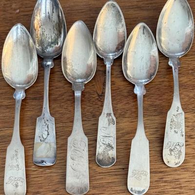 (6) Assorted Coin Silver Initialed Spoons - 81 Grams Total