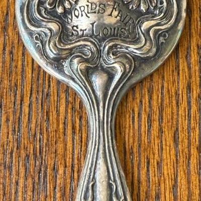 Antique Sterling Silver 1904 World's Fair St. Louis Repousse Miniature Hand Mirror - 26.25 Grams Total