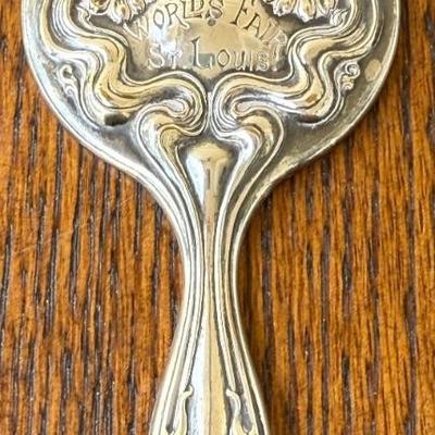 1904 Silver Plate World's Fair St. Louis Repousse Hand Mirror