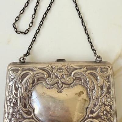 Art Nouveau Antique R. Blackinton & CO Sterling Silver Repousse Purse W Silk Lining & Coin Purse 94.21 Grams