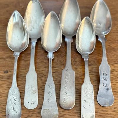 (6) Assorted Coin Silver Initialed Spoons - 116 Grams Total