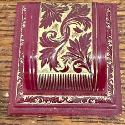 Burgundy And Gold Art Deco Celluloid Ring Box
