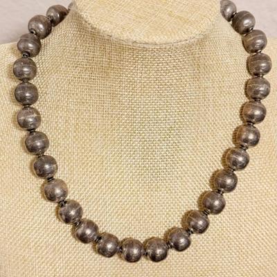 Mid Century Mexico ERE Large Sterling Silver Ball Bead 18 Inch Necklace 75 Grams 