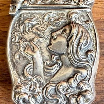 Antique Bristol Silver Female Smoking Repousse Match Safe 