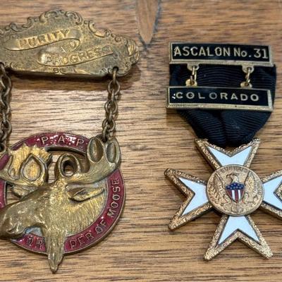 Purity Aid Progress Loyal Order Of Moose 1800's Pin And A Nights Templar Colorado Medal