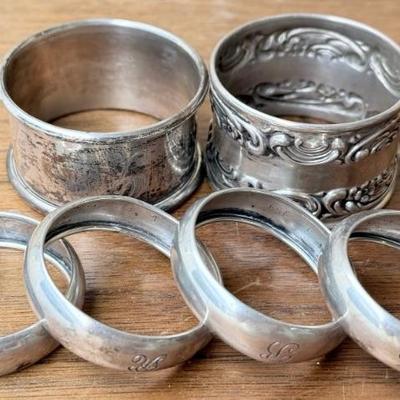 (6) Sterling Silver Napkin Rings - (1) Gorham - 54 Grams Total