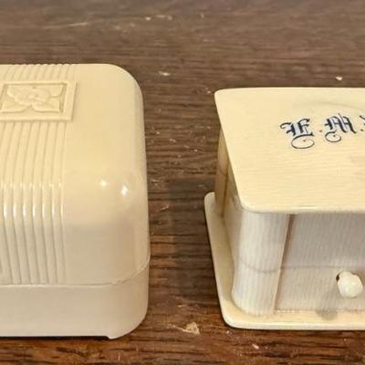 (2) Antique Art Deco Celluloid Ring Boxes - Harry Stout Springfeild Illinois, Bohm Wilson Denver Colorado