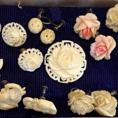 Collection Of Faux Ivory Earrings And Pin