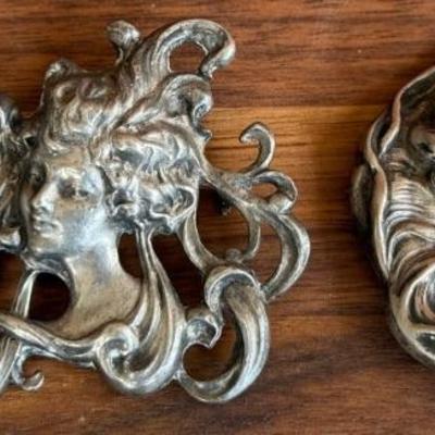 (3) Art Nouveau Silver Female Bust Pins 