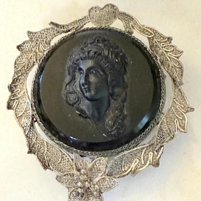 Antique Black Cameo Morning Clip In Silver Filigree Frame China