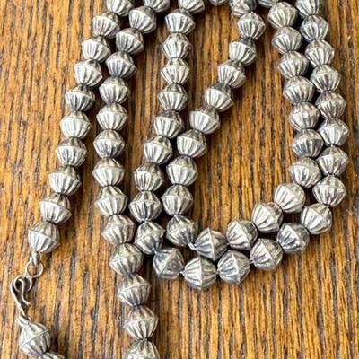Old Pawn Navajo Melon Bead Silver 26" Necklace - 34.67 Grams Total