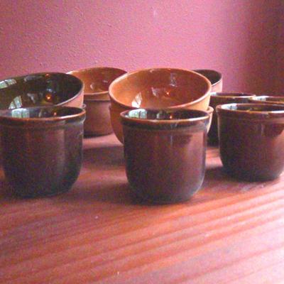 Vintage Brown Pottery Cups and Clay Bowls 