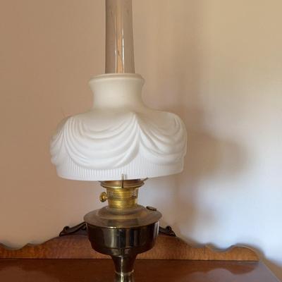 Aladdin Kerosene Lamp w/White Drapery Milk Glass Shade 
