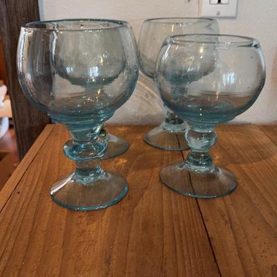 Hand Blown Teal Tinted Solid Glass Margarita Glases 