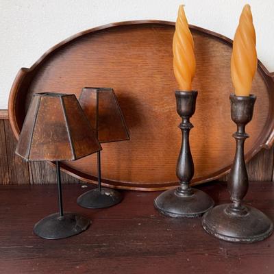 Oval Antique Wooden Tray w/ Brass Banding