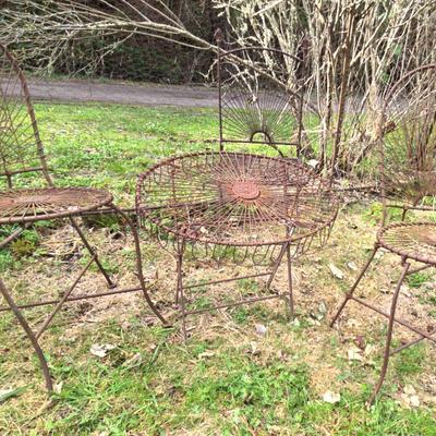 Vintage Antique Outdoor Metal Chairs and Oval Table