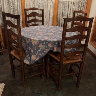Antique Ladderback Chairs w/ Rush Seats w/Table