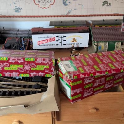 G-Scale LGB Lehmann Railroad Cars, Tracks, Buildings 