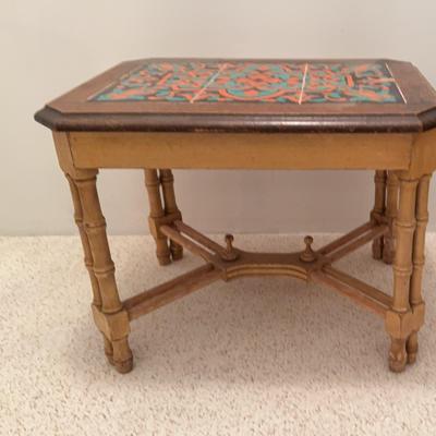 Antique Geometric 1920s Monterey Tile Top Accent Table 