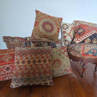 Carpet Pillows and Footstool on Wheels 