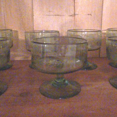 Hand Blown Green Glass Etched Fruit Glass/Compote