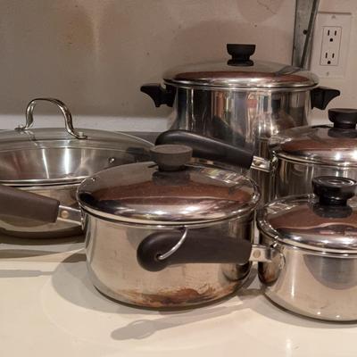 Revere Ware Pots and Calphalon Lidded Pan 