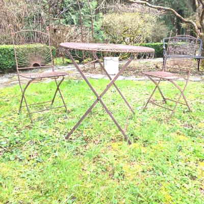 Antique Metal Bistro Chairs and Table