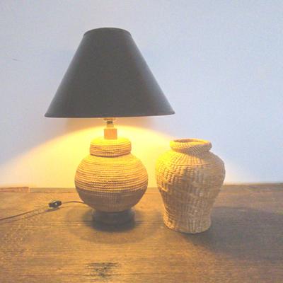 Textured Lamp and Natural Fiber Vase 