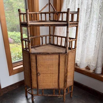Antique Tortoiseshell Bamboo Corner Cabinet 