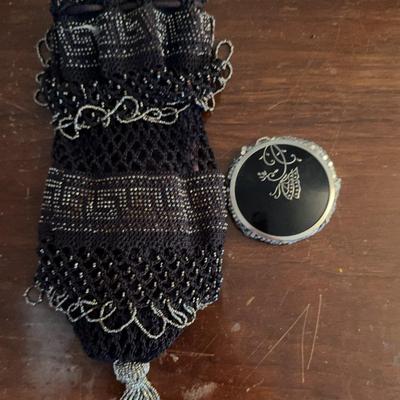Vintage/Antique Draw String Purse & Mesh Compact 