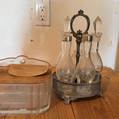 Antique Glass Salt Box & Cruet Set 