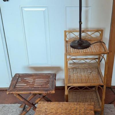 Vintage Cane Bamboo Rattan Wicker 3 Shelves Shelf 