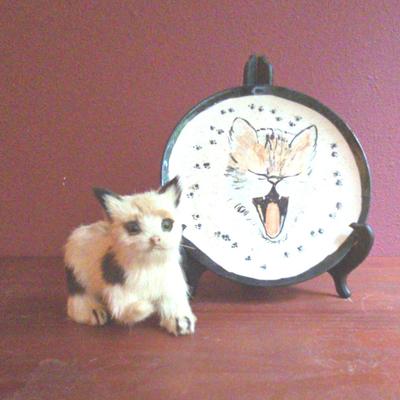 Vintage STudio Art Cat Plate and Furry Cat