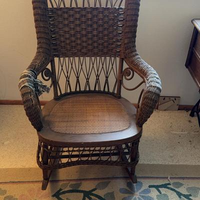 Wicker Rocking Chair w/Caned Seat-Antique 