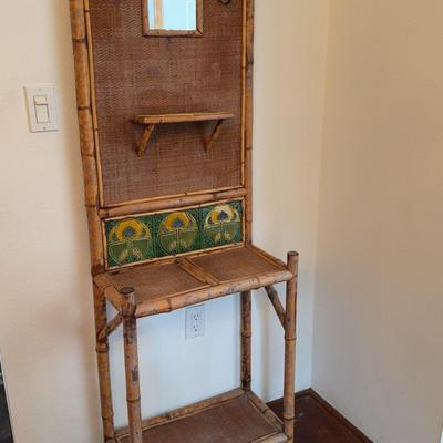 Late 19th-Early 20th Century Bamboo Hall Tree w/Tilework