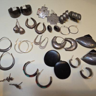 Vintage Sterling and Other Silver Colored Earrings 