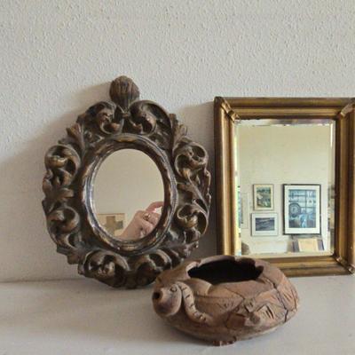 Vintage Accent Mirrors and Pottery Turtle 