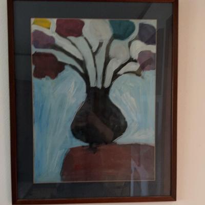 Abstract Still Life of Flowers in Vase Signed By Artist