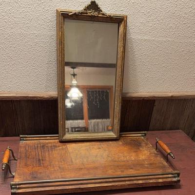 Small Mirror and Early 20th Century Wood Tray