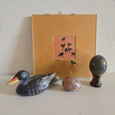 Framed Sandpiper Art by Ralf Berg, Stone Eggs, Duck Figure
