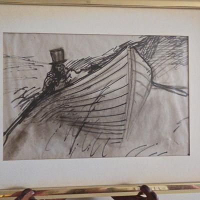 Vintage Art Man in Rowboat