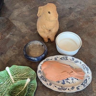 Studio Art Pottery Rabbit/Blue Danube Platter/Cabbage Chip&Dip Set